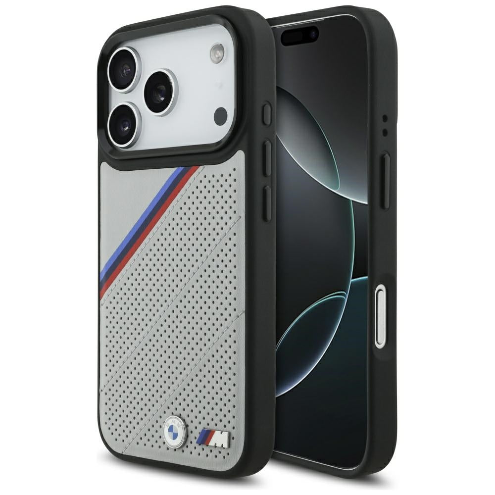 BMW M Tricolor Metal Logo MagSafe Case for iPhone 17 Pro Gray