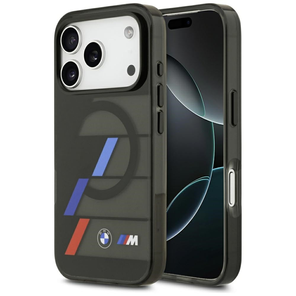 BMW BMHMP17L25HTTRIK M IML Metal Buttons Tricolor Lines MagSafe Case for iPhone 17 Pro Black
