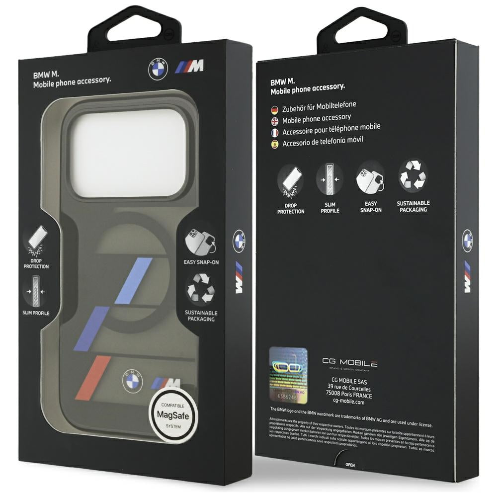 BMW BMHMP17L25HTTRIK M IML Metal Buttons Tricolor Lines MagSafe Case for iPhone 17 Pro Black