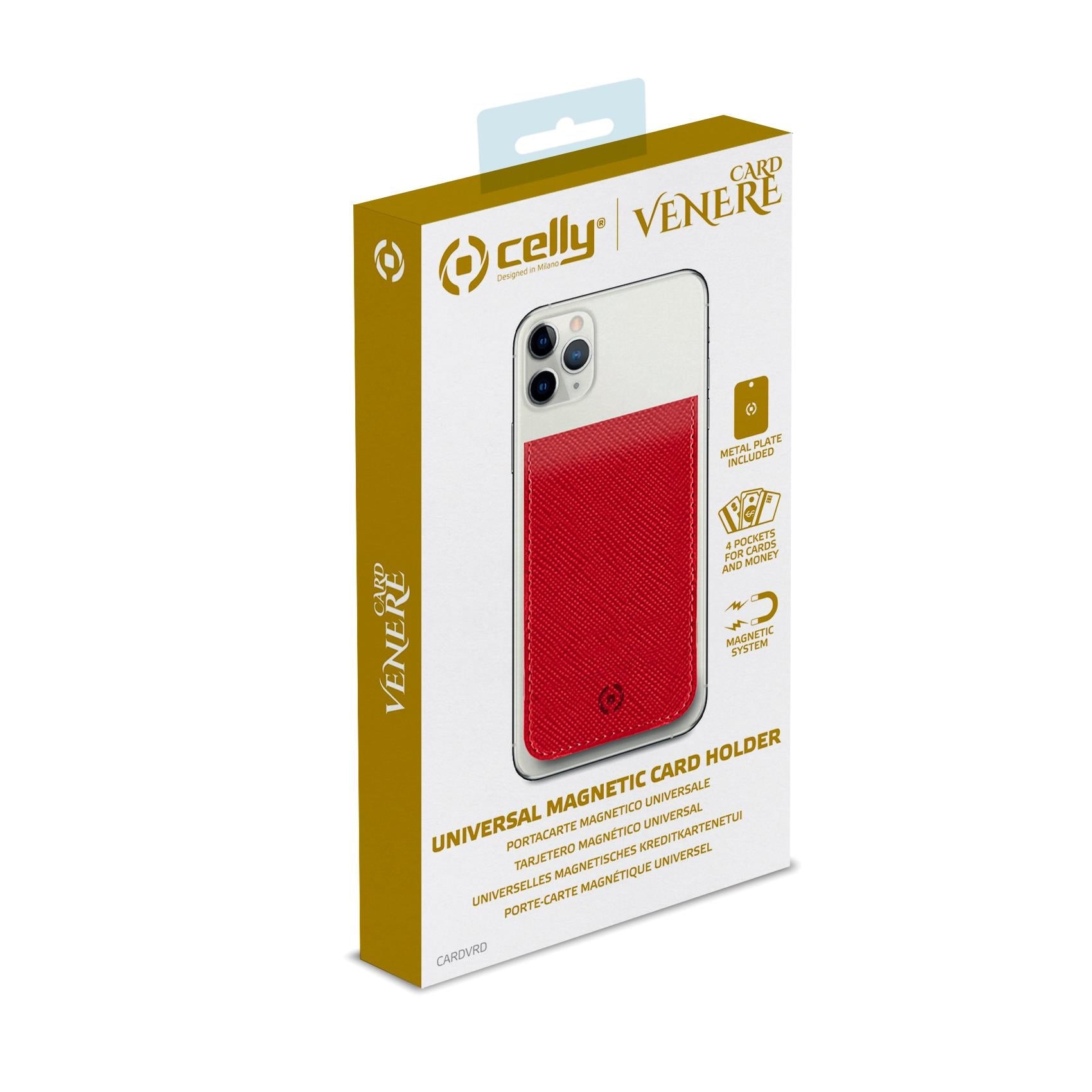 Celly VENERE Universal Magnetic Card Holder RED