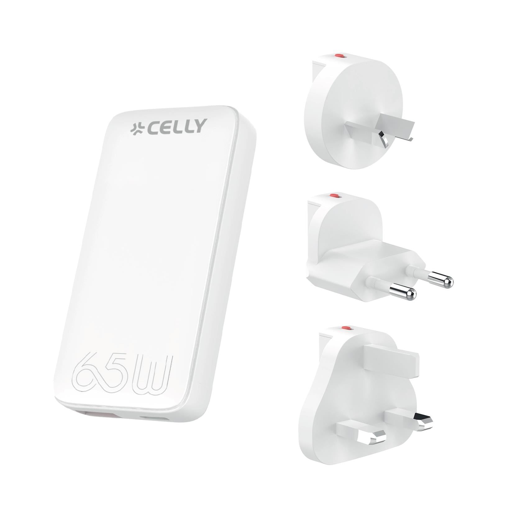 Celly TCTRAVELUNI65W - 65W Universal GaN Wall Charger Multiplug 