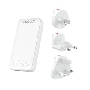 Celly TCTRAVELUNI65W - 65W Universal GaN Wall Charger Multiplug 