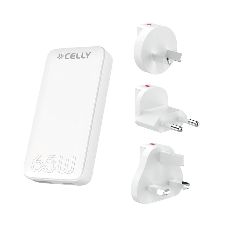 Celly TCTRAVELUNI65W - 65W Universal GaN Wall Charger Multiplug 