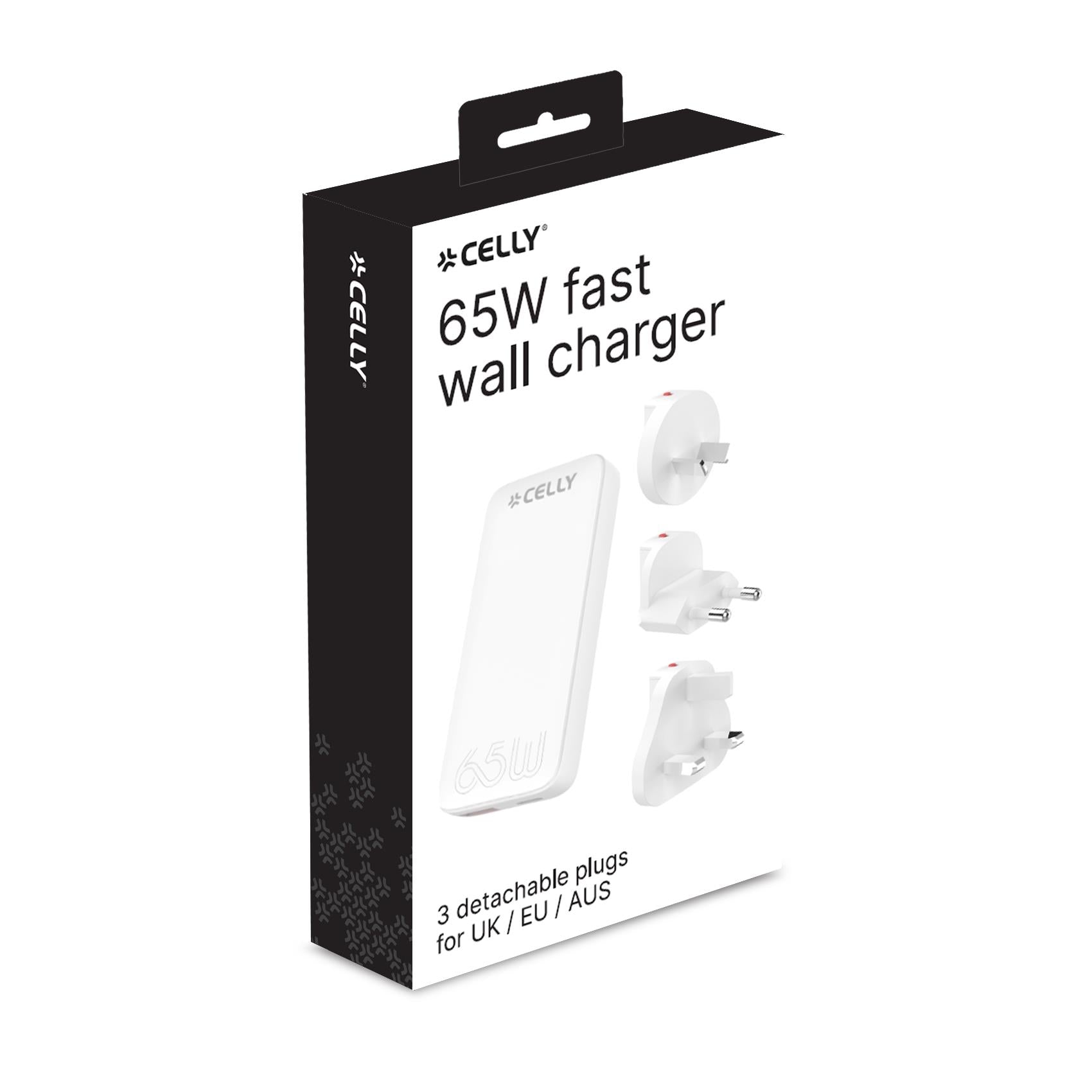 Celly TCTRAVELUNI65W - 65W Universal GaN Wall Charger Multiplug 