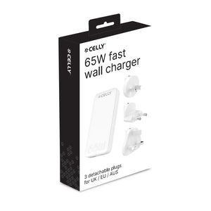 Celly TCTRAVELUNI65W - 65W Universal GaN Wall Charger Multiplug 