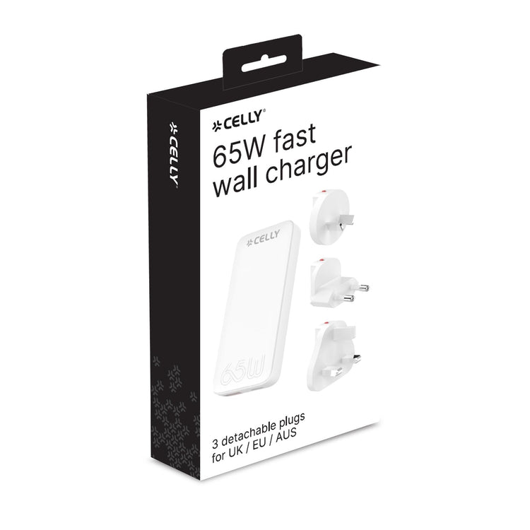 Celly TCTRAVELUNI65W - 65W Universal GaN Wall Charger Multiplug 