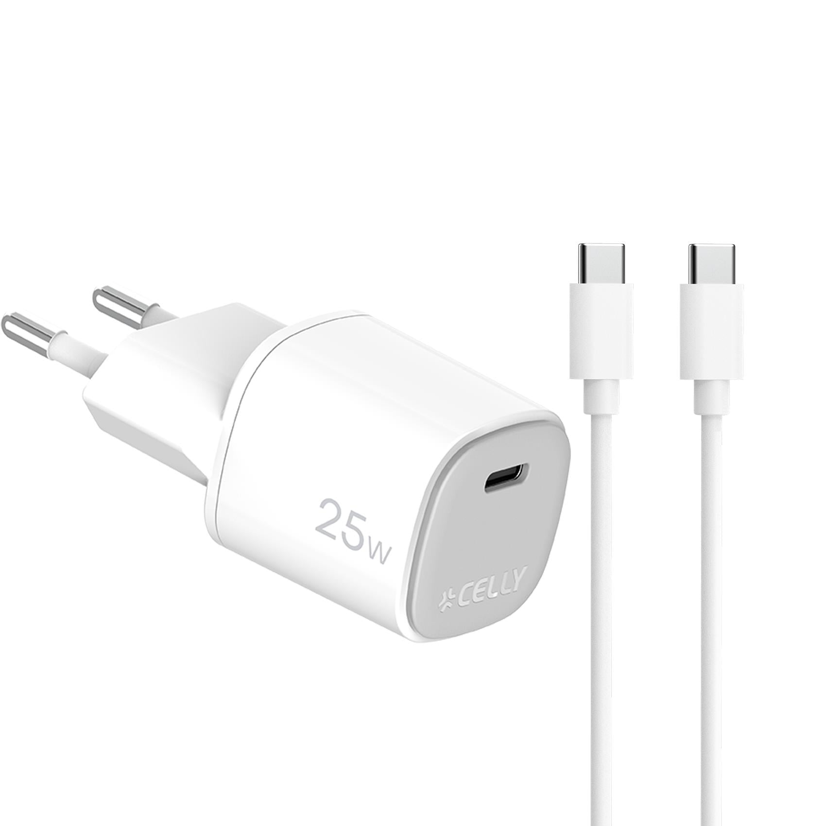 Celly UPTC1USBC25WCTC - 25W GaN Wall Charger + USB-C to USB-C cable