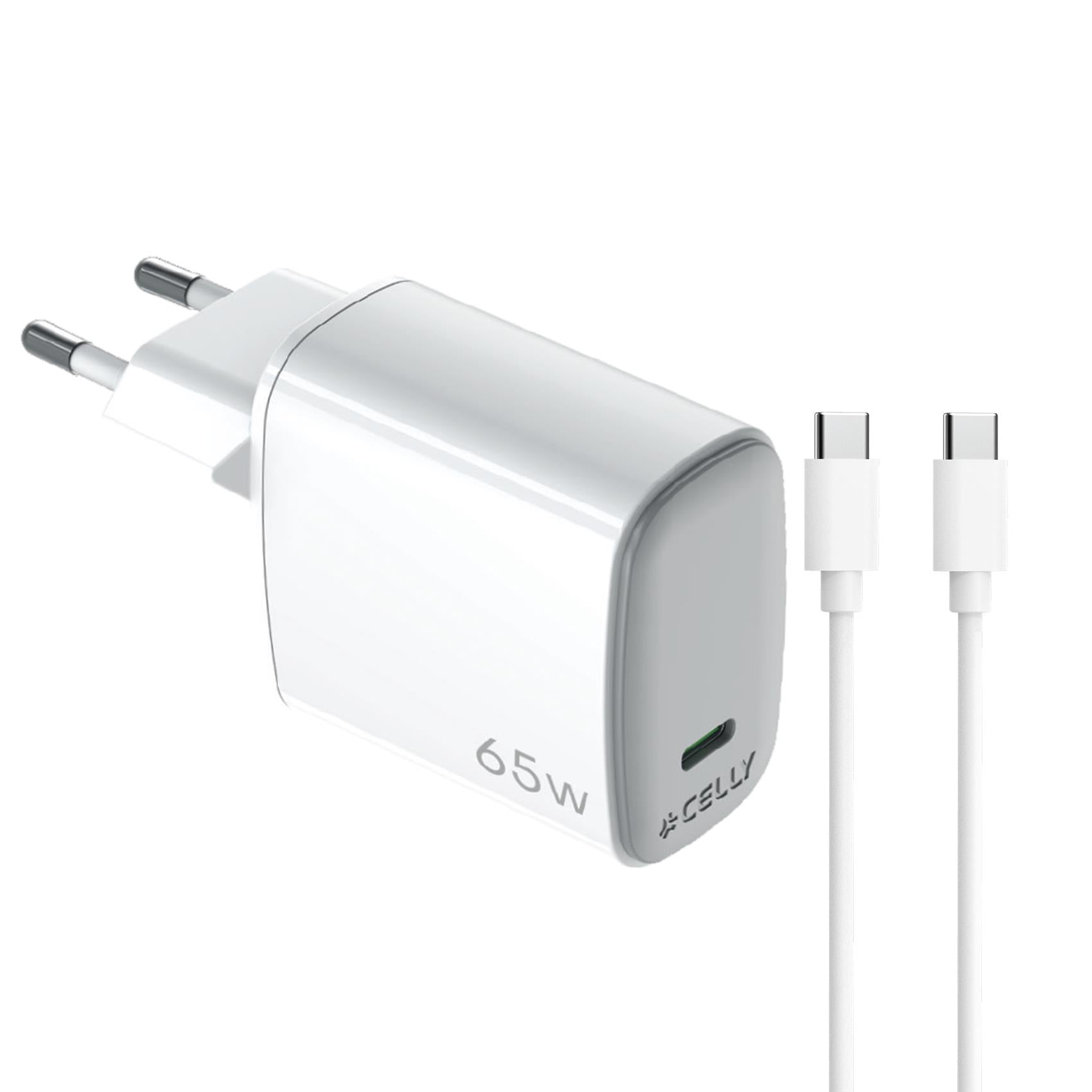 Celly UPTC1USBC65WCTC - 65W GaN Wall Charger + USB-C to USB-C cable