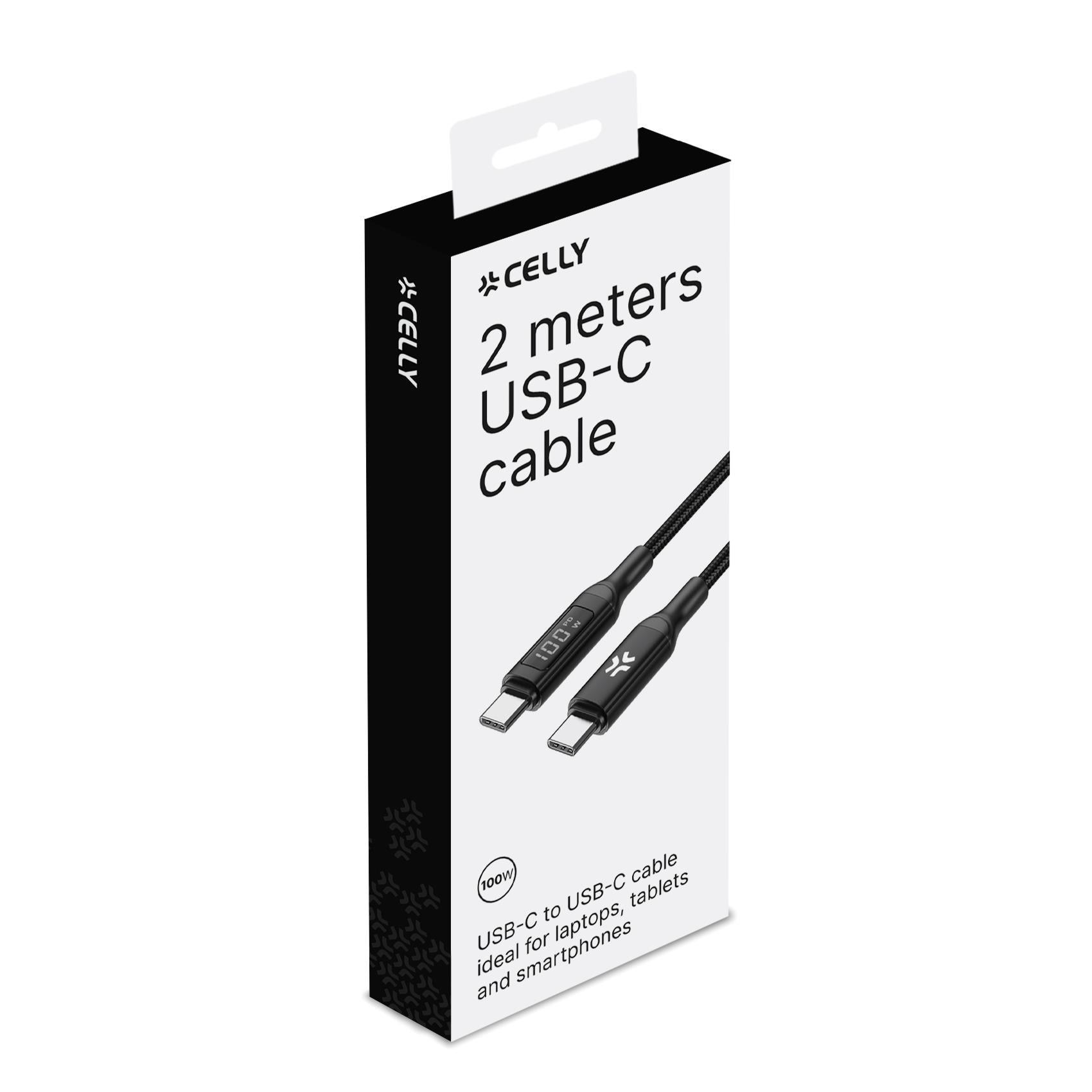 Celly USBCUSBC100WLED-2M USB-C zu USB-C-Kabel 100W mit LED-Anzeige [Stromversorgung]