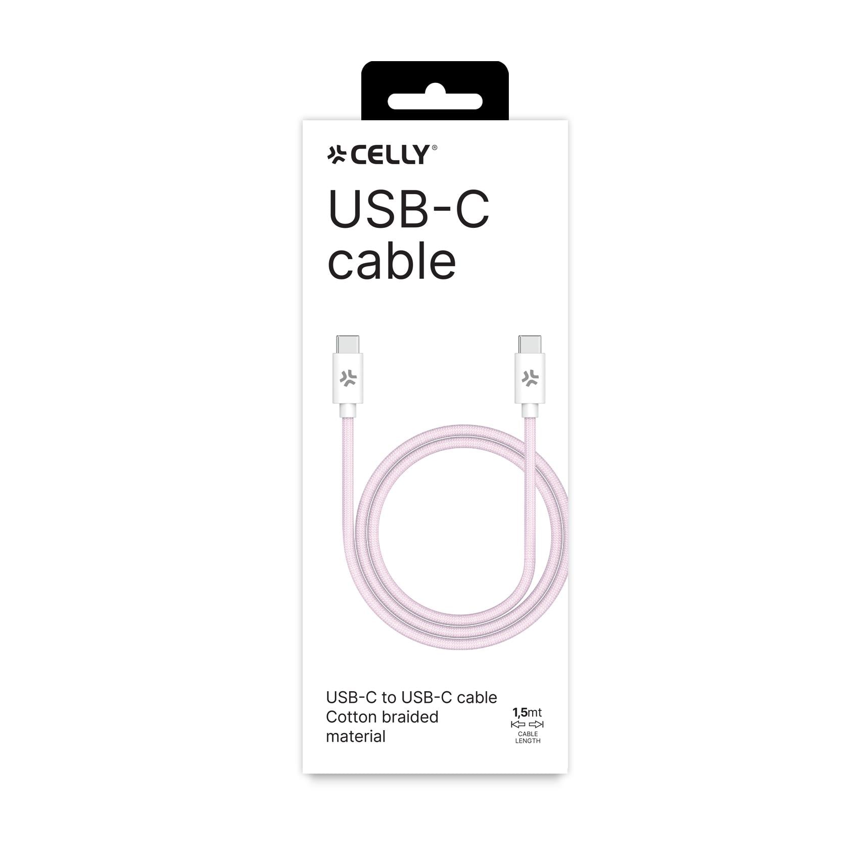 Celly USBCUSBCCOTT - USB-C to USB-C Cotton Braided Cable Pink