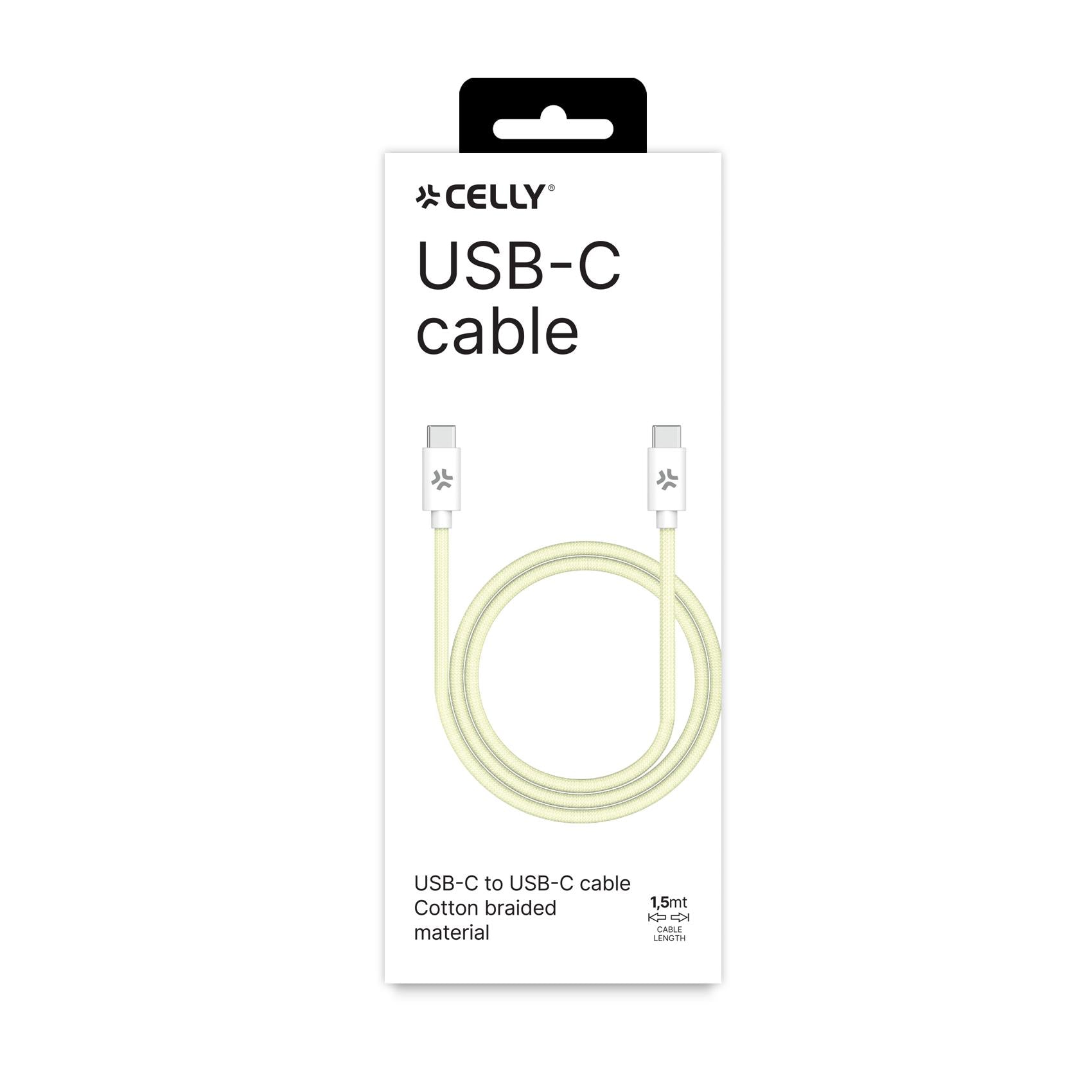 Celly USBCUSBCCOTT - USB-C to USB-C Cotton Braided Cable Yellow