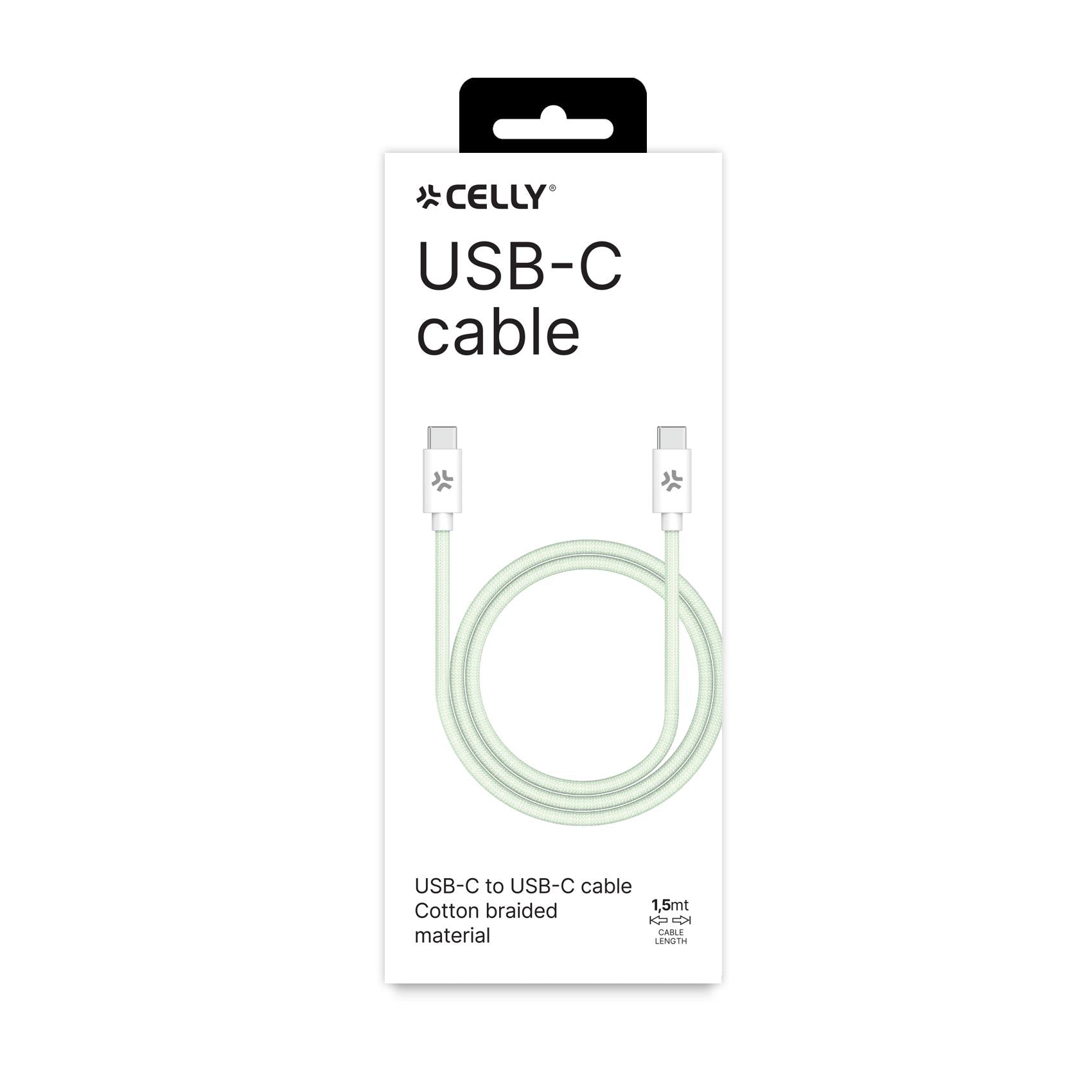 Celly USBCUSBCCOTT - USB-C to USB-C Cotton Braided Cable Green