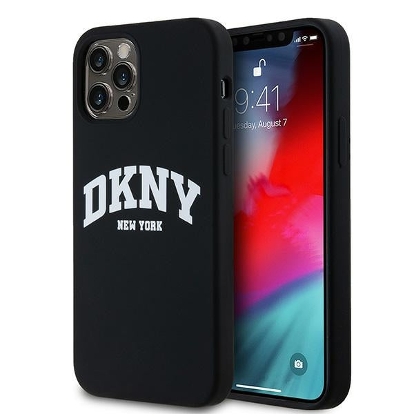 DKNY DKHMP12MSNYACH iPhone 12/12 Pro black hardcase Liquid Silicone White Printed Logo MagSafe