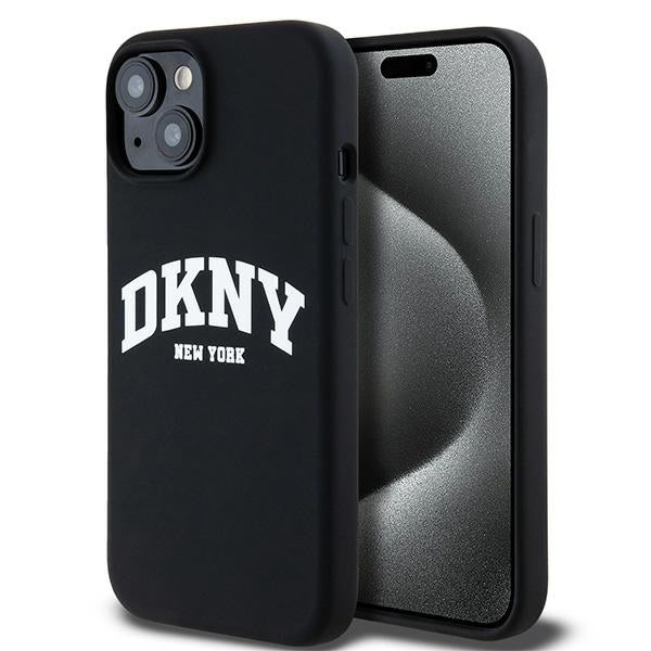 DKNY DKHMP15SSNYACH iPhone 15 / 14 / 13 black hardcase Liquid Silicone White Printed Logo MagSafe