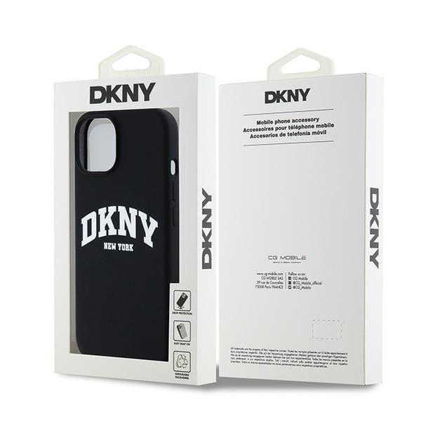 DKNY DKHMP14SSNYACH iPhone 14 / 15 / 13 black hardcase Liquid Silicone White Printed Logo MagSafe