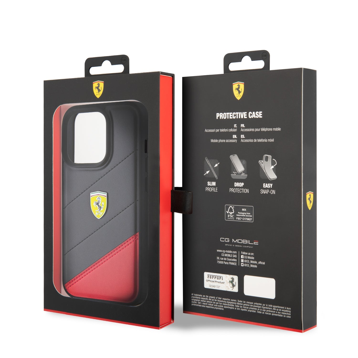 FERRARI Hardcase PU BICOLOR BLACK & RED iPhone 15 / 14/ 13