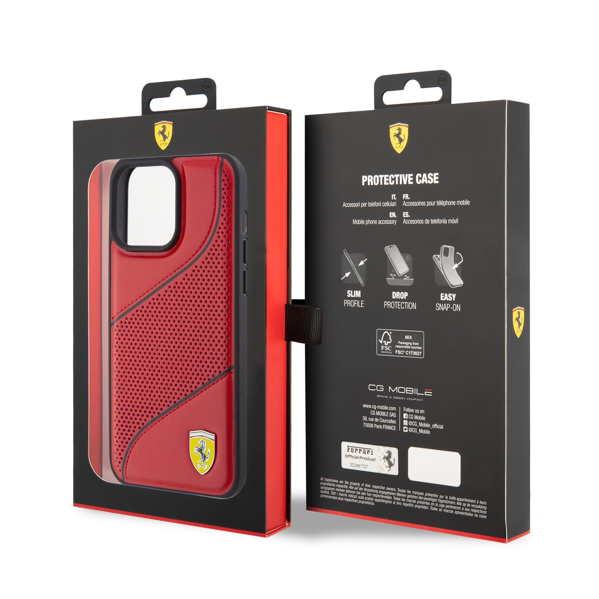 FERRARI HC PU PEFORATED LINE RED iPhone 15 Pro