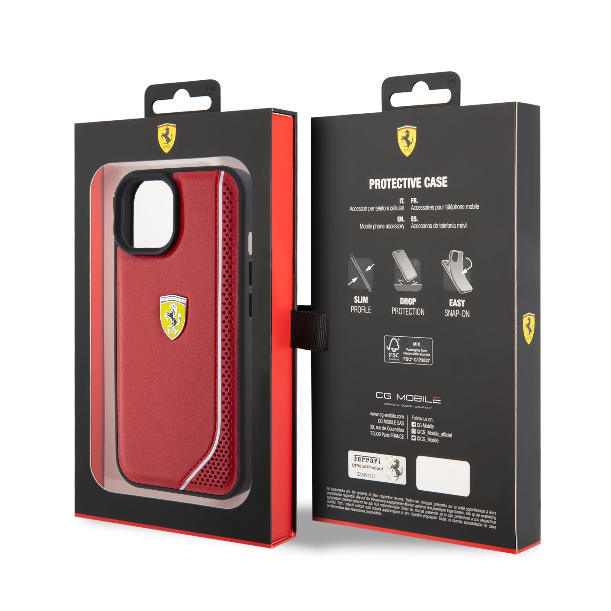 FERRARI Hardcase PU REFLECTIVE RED iPhone 15 / 14/ 13