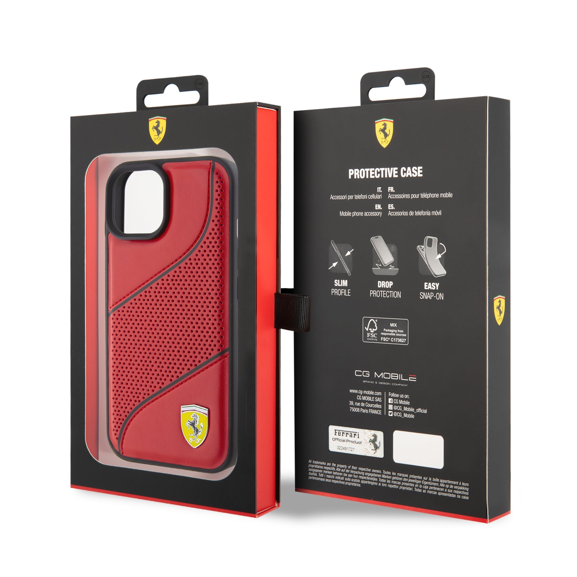 FERRARI HC PU PEFORATED LINE RED iPhone 15 / 14/ 13