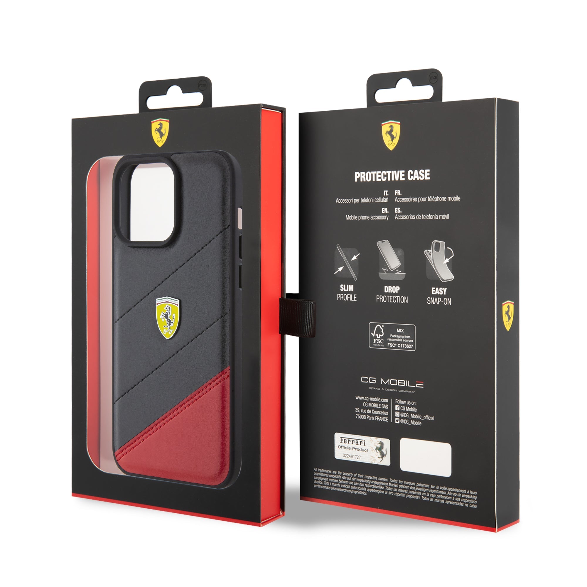 FERRARI FEHCP15XPSMK HC PU BICOLOR BLACK & RED iPhone 15 Pro Max