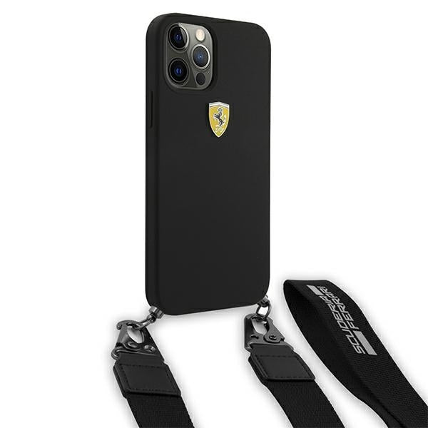 Ferrari FESTRAHCP12MBK iPhone 12/12 Pro black hardcase On Track Silicone with strap