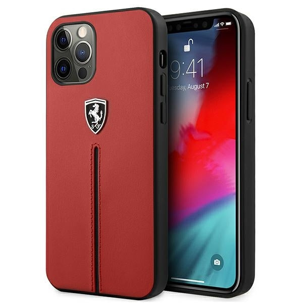 Ferrari FEOMSHCP12MRE iPhone 12/12 Pro red hardcase Off Track Leather Nylon Stripe