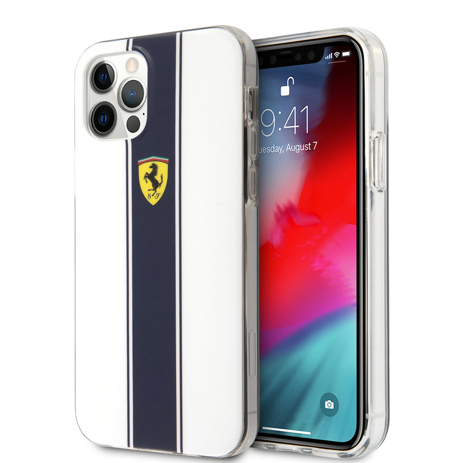 Ferrari FESTPIHCP12MWH iPhone 12 /12 Pro On Track PC/TPU Hard Case with Navy Stripes