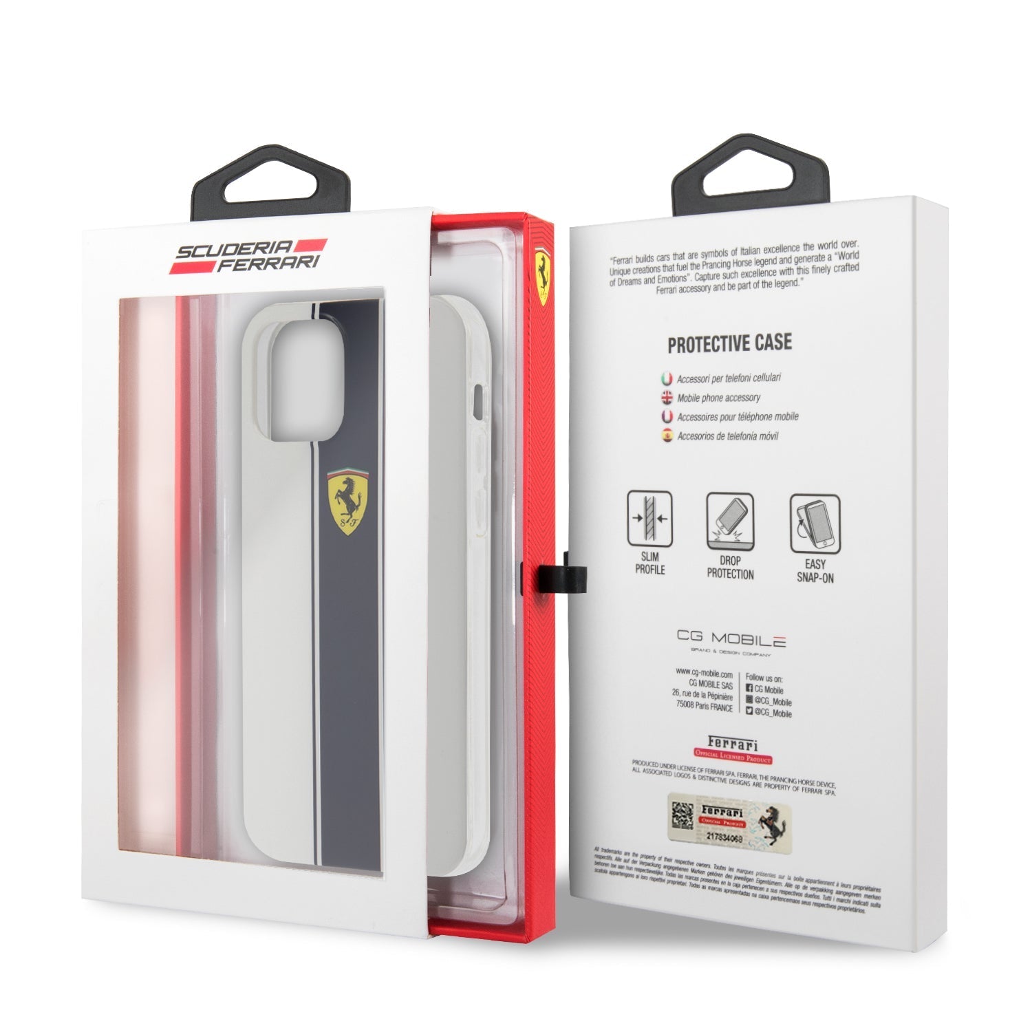 Ferrari FESTPIHCP12SWH iPhone 12 mini On Track PC/TPU Hard Case white/ Navy Stripes