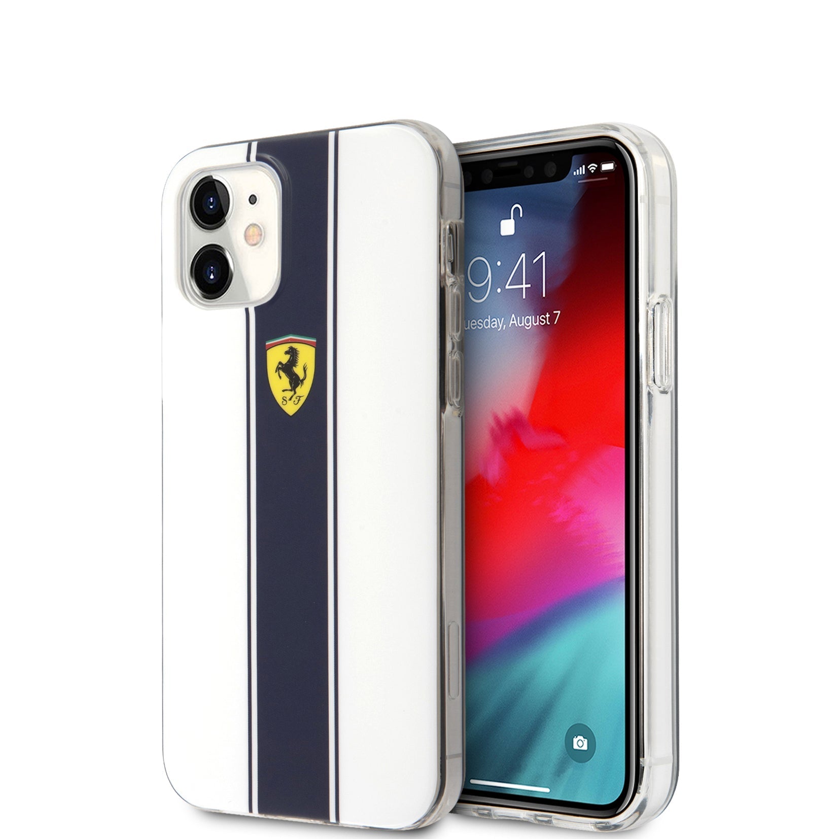 Ferrari FESTPIHCP12SWH iPhone 12 mini On Track PC/TPU Hard Case white/ Navy Stripes