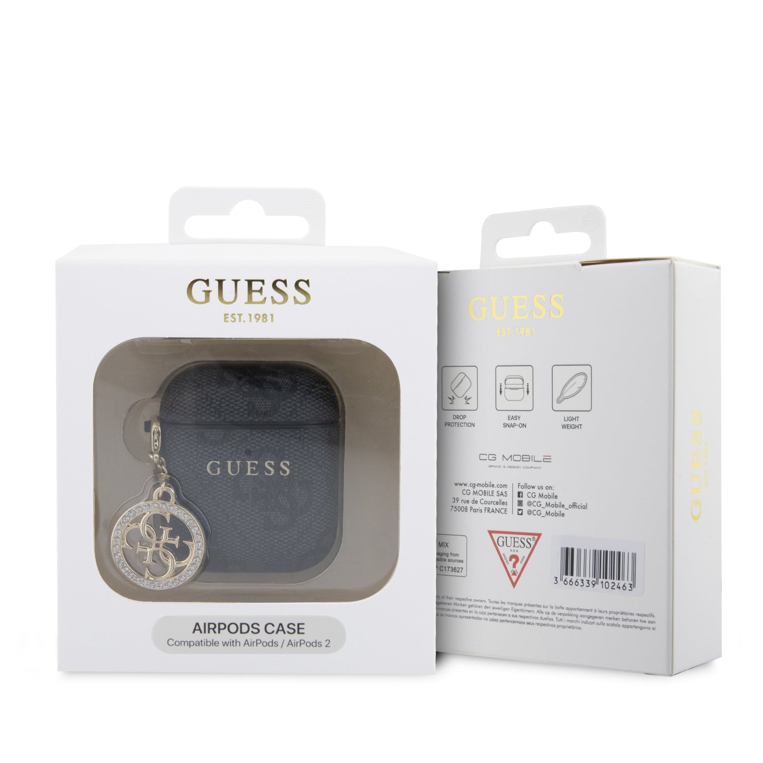 GUESS AirPods 1/2 PU 4G W/ Strass Charm Black