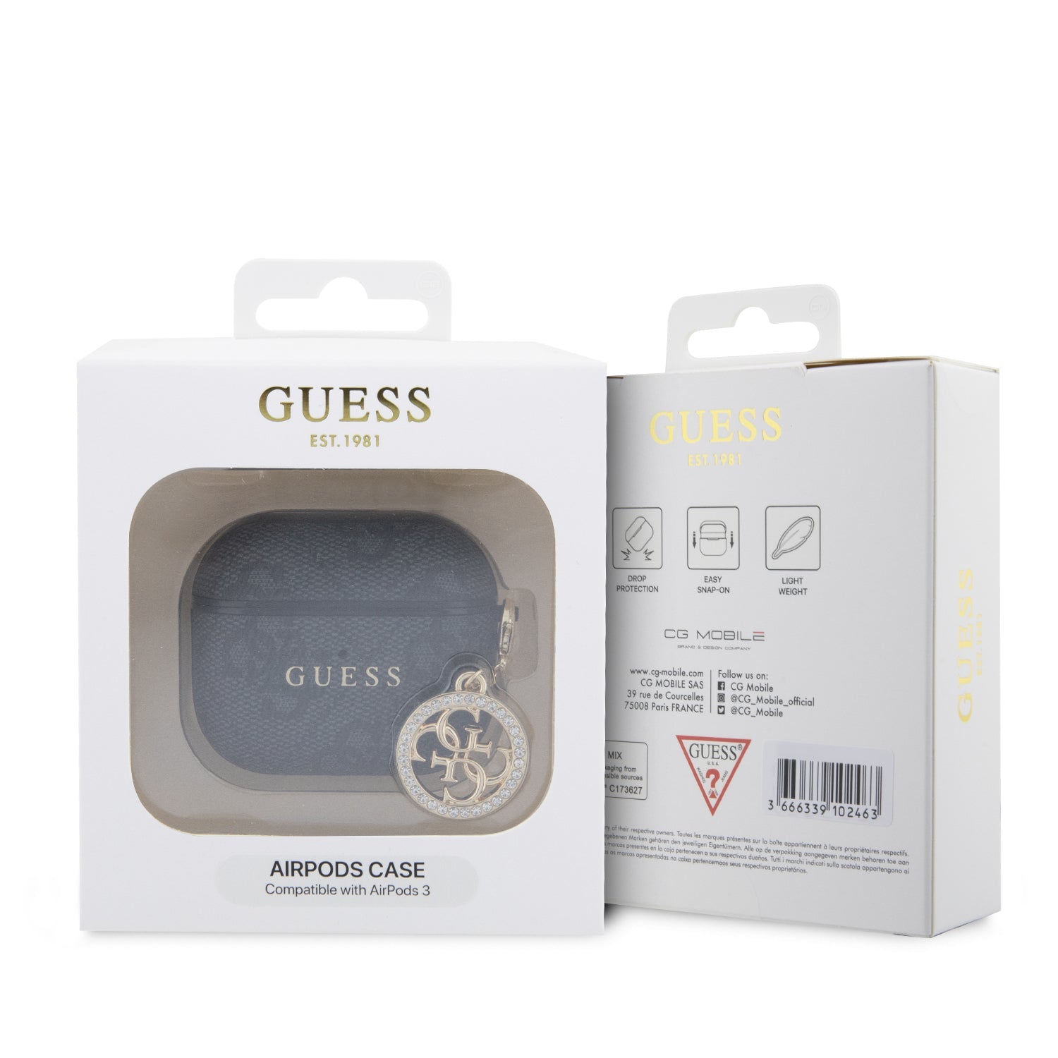 Guess Airpods 3 PU 4G W/ Strass Charm Black