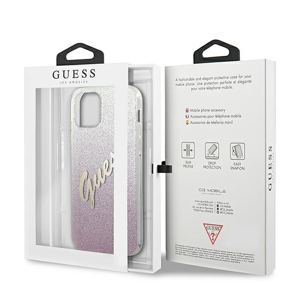 Guess GUHCP12SPCUGLSPI iPhone 12 mini pink hardcase Glitter Gradient Script