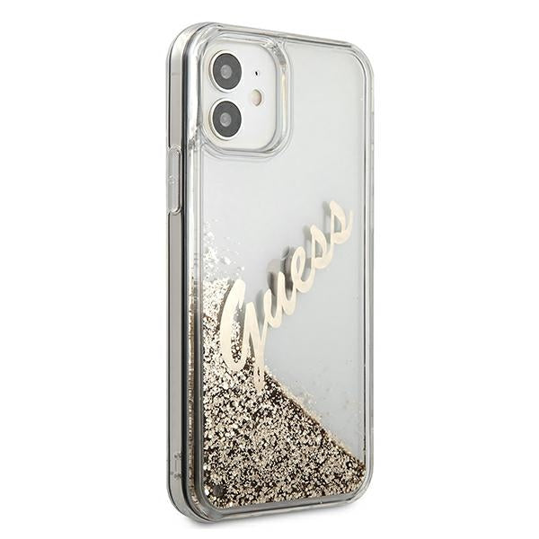 Guess GUHCP12SGLVSGO iPhone 12 mini gold hardcase Glitter Vintage Script