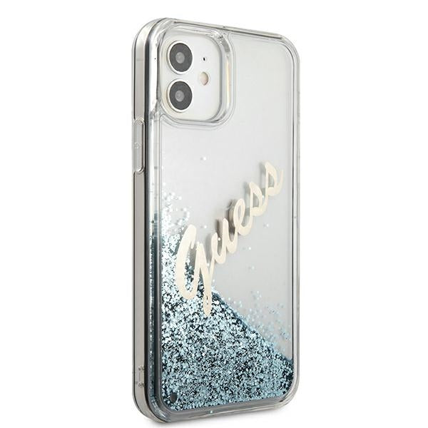 Guess GUHCP12SGLVSBL iPhone 12 mini blue hardcase Glitter Vintage Script