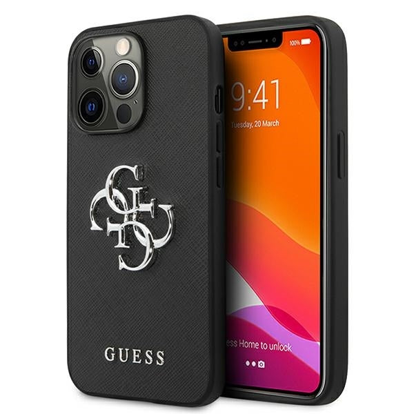 Guess GUHCP13LSA4GSBK iPhone 13 Pro Black Hardcase Saffiano 4G Metal Logo