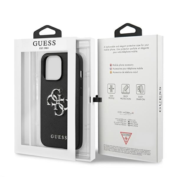 Guess GUHCP13LSA4GSBK iPhone 13 Pro Black Hardcase Saffiano 4G Metal Logo