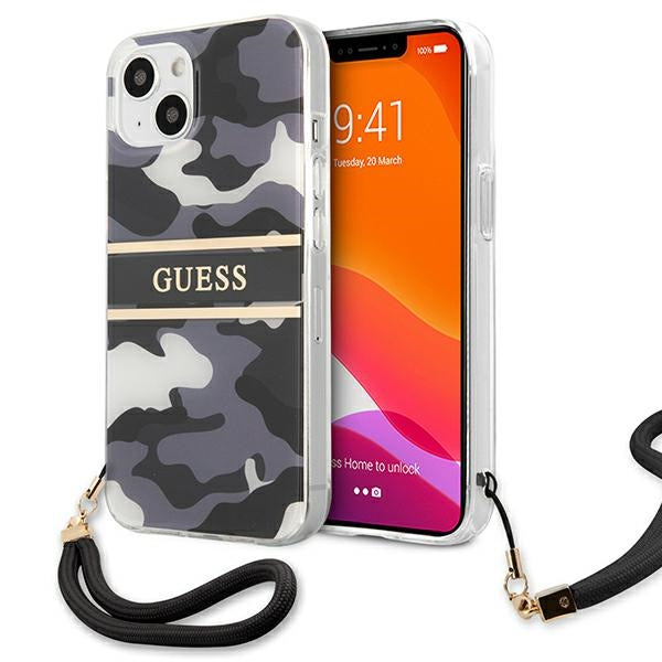 Guess GUHCP13SKKABBK iPhone 13 Mini Black Hardcase Camo -Gurtsammlung