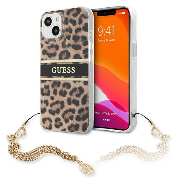 Guess GUHCP13SKBSLEO iPhone 13 Mini Leopard Hardcase Gold Kette