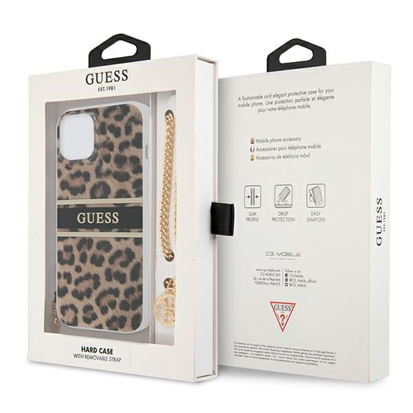 Guess GUHCP13SKBSLEO iPhone 13 Mini Leopard Hardcase Gold Kette