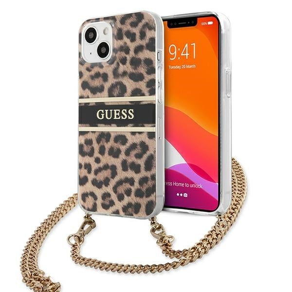 Guess GUHCP13SKBCLE iPhone 13 mini Leopard hardcase Gold Strap
