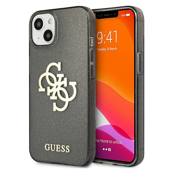 Guess GUHCP13SPCUGL4GBK iPhone 13 mini black hard case Glitter 4G Big Logo