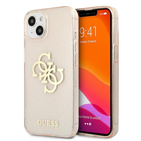 Guess GUHCP13SPCUGL4GHGO iPhone 13 Mini Gold Hard Case Glitter 4G Big Logo