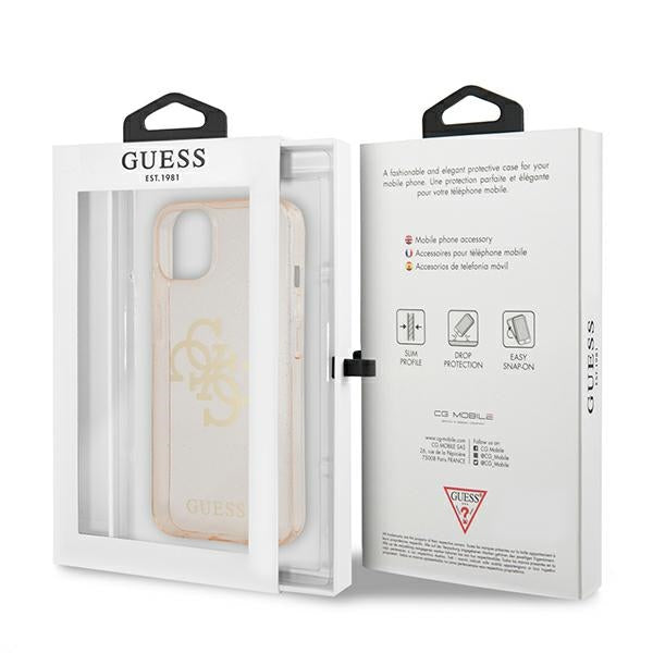 Guess GUHCP13SPCUGL4GHGO iPhone 13 Mini Gold Hard Case Glitter 4G Big Logo