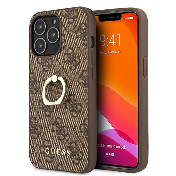 Guess GUHCP13L4GMRBR iPhone 13 Pro Brown Hardcase 4G mit Ringständer