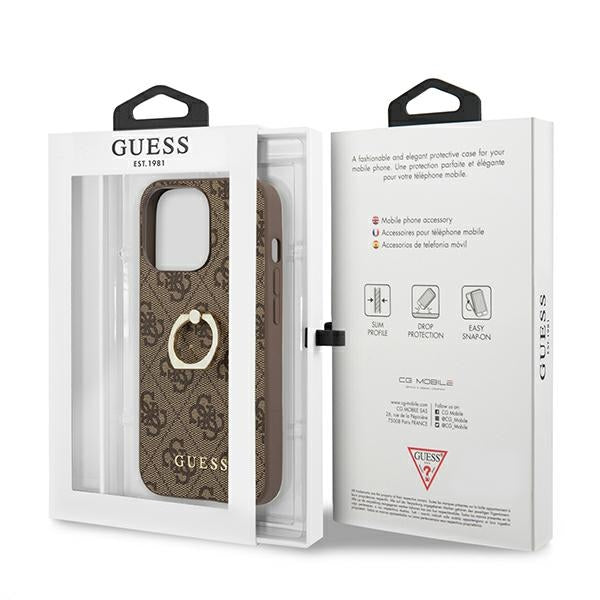 Guess GUHCP13L4GMRBR iPhone 13 Pro Brown Hardcase 4G mit Ringständer