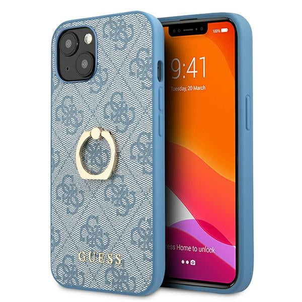 Guess GUHCP13S4GMRBL iPhone 13 Mini Blue Hardcase 4G mit Ringständer