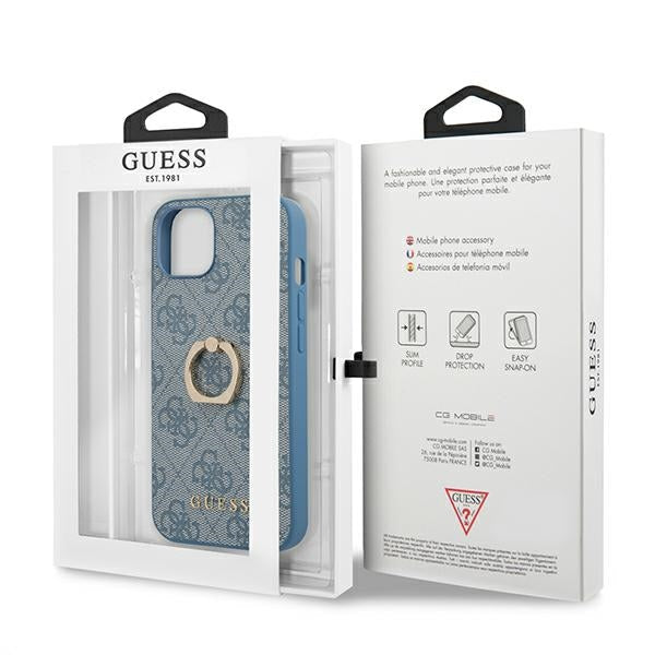 Guess GUHCP13S4GMRBL iPhone 13 Mini Blue Hardcase 4G mit Ringständer