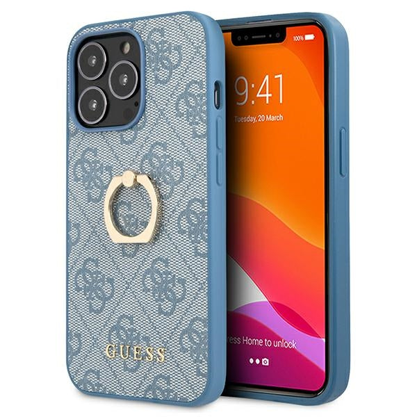 Guess GUHCP13L4GMRBL iPhone 13 Pro Blue Hardcase 4G mit Ringständer