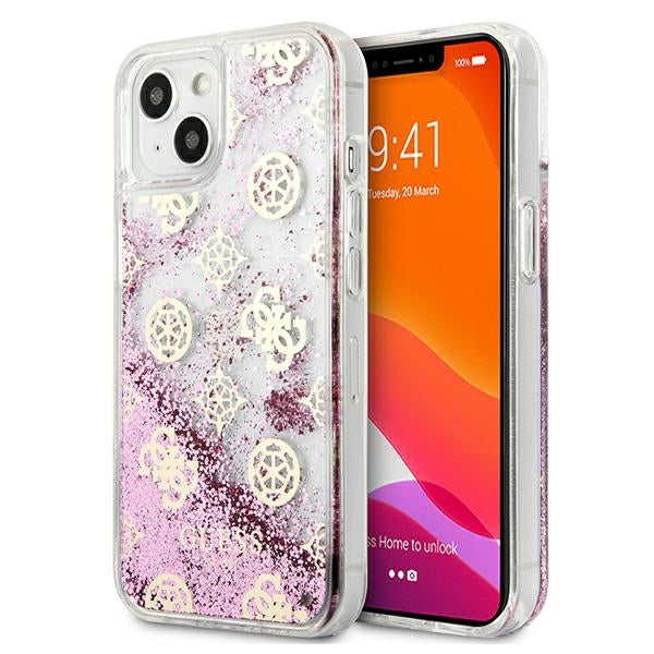 Guess GUHCP13SLGPEPI iPhone 13 Mini Pink Hardcase Peony Flüssigkeit Glitter