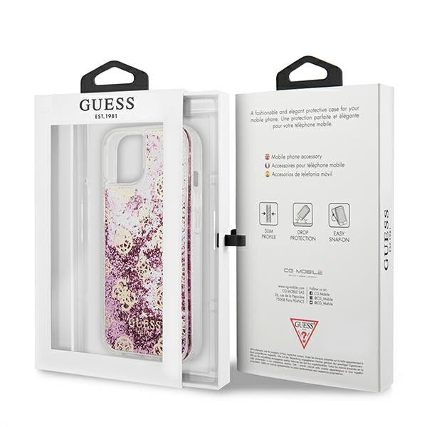 Guess GUHCP13SLGPEPI iPhone 13 Mini Pink Hardcase Peony Flüssigkeit Glitter